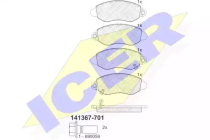 Колодки гальмівні (передні) Ford Transit 00-06 ICER 141367-701