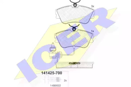 Колодки гальмівні (передні) VW T4 R15 90-03 (+датчик) ICER 141425-700
