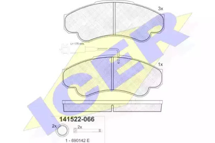 Колодки гальмівні (передні) Citroen Jumper/Fiat Ducato/Peugeot Boxer 99- R16 (+датчик) ICER 141522-066