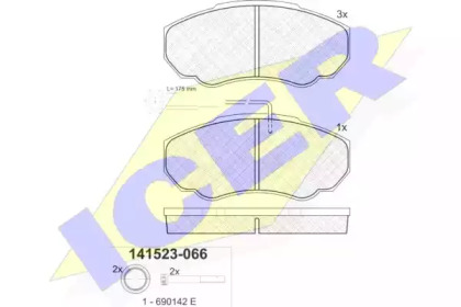 Колодки гальмівні (передні) Citroen Jumper 02-/Fiat Ducato/Peugeot Boxer 98- R15 (+датчик) ICER 141523