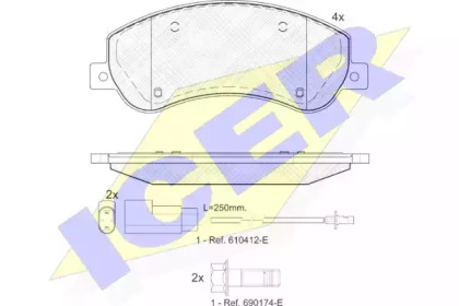 Колодки гальмівні (передні) Ford Transit 06-14/Transit Connect 06-13 (RWD) (+датчики) ICER 141793