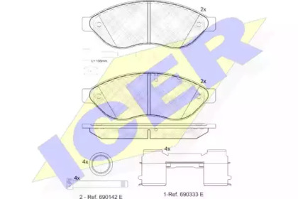Колодки гальмівні (передні) Citroen Jumper/Fiat Ducato/Peugeot Boxer 06- (+ датчик) ICER 141803-203