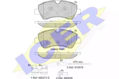 Колодки гальмівні (задні) Ford Transit V363 13-/Transit Custom V362 12- (спарка) (з датчиками) ICER 142116-203