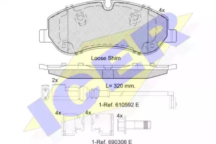 Колодки гальмівні (передні) Ford Transit Custom/Tourneo Custom V362 12-/Transit V363 13- (+датчики) ICER 142119