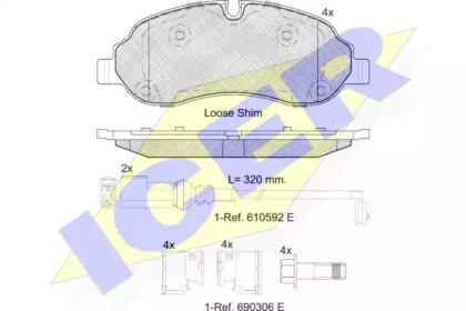Колодки гальмівні (передні) Ford Tourneo Custom/Transit Custom/Transit V363 12- (+датчики) (спарка) ICER 142217