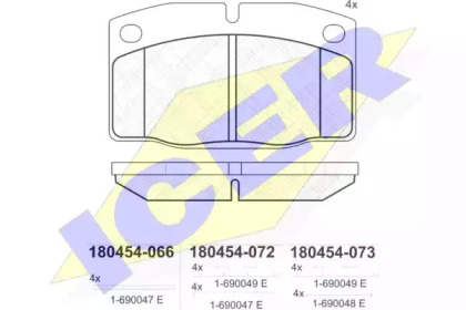 Колодки гальмівні (передні) Opel Ascona B/C 75-88/Corsa A/Omega A/Vectra A 83-95/Kadett D/E 79-93 ICER 180454