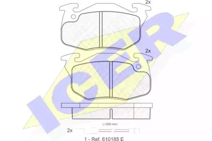 Колодки гальмівні (передні) Peugeot 106 91-04/205/305/309/405 82-98/Renault Clio 91-98 (з датчик.) ICER 180633