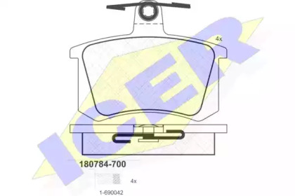 Колодки гальмівні (задні) Audi A4/A6/A8 94-02/Audi 80 91-96/Audi 90 84-91/Audi 100/200 77-94 ICER 180784-700