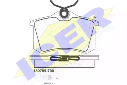 Колодки гальмівні (задні) Audi A4/A6/Skoda SuperB 01-09/Renault Clio 05-14/VW Golf/Passat 84-02 ICER 180789-700
