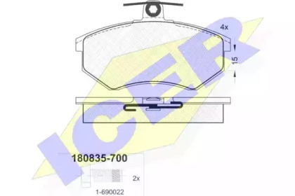 Колодки гальмівні (передні) Audi 80/90/100/200 77-96/VW Passat B3/B4 88-97 ICER 180835-700