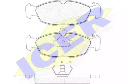 Колодки гальмівні (передні) Opel Combo/Astra F 91-05/Corsa A/B 82-00/Vectra A 88-95/Daewoo Lanos 97 ICER 180858