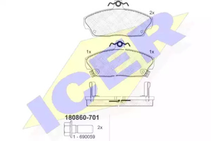 Колодки гальмівні (передні) Honda Civic VI/VII 94-05/Concerto 89-95/Rover 400 90-00 ICER 180860-701
