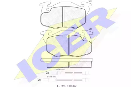 Колодки гальмівні (передні) Peugeot 106/306 91-04 (+датчики L=180mm/305mm) ICER 180866