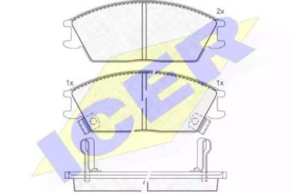 Колодки гальмівні (передні) Hyundai Accent I/II 94-05/Getz 02-10/Elantra 90-00/Pony 85-95 ICER 180887