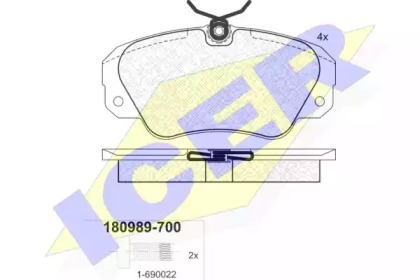 Колодки гальмівні (передні) Opel Omega A/B 86-03/Senator B 87-93 ICER 180989-700
