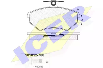 Колодки гальмівні (передні) Seat Cordoba/Ibiza/Toledo 93-02/VW Golf 86-02/Passat B2/B3/B4 85-97 ICER 181012-700