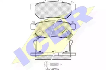 Колодки гальмівні (задні) Honda Civic V/VI 91-00/CRX III 92-98/Jazz III/IV 02-/City V 08- ICER 181024