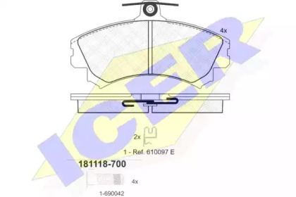 Колодки гальмівні (передні) Mitsubishi Colt 04-12/Carisma/Space Star/Volvo S40/V40 95-06/Smart 04- ICER 181118-700