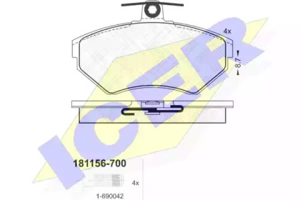 Колодки гальмівні (передні) Seat Cordoba/Ibiza/VW Caddy/Golf/Polo 91-04/Passat B3/B4 88-97 ICER 181156-700