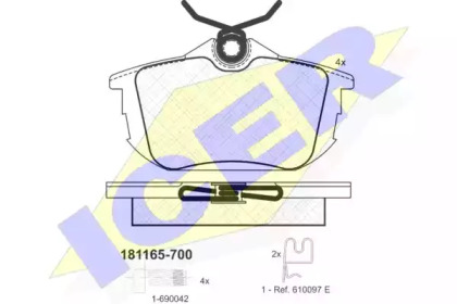 Колодки гальмівні (задні) Mitsubishi Colt 04-12/Space Star 98-04/Carisma 95-06/Volvo S40/V40 95-04 ICER 181165-700