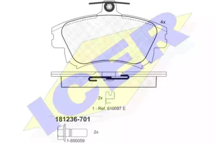 Колодки гальмівні (передні) Mitsubishi Carisma 95-06/Volvo S40 I/V40 95-04 ICER 181236-701