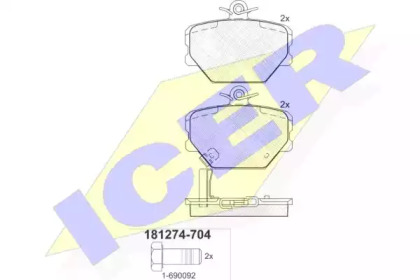 Колодки гальмівні (передні) Smart Cabrio 00-04/City Coupe 98-04/Roadster 03-05/Fortwo 04- ICER 181274-704