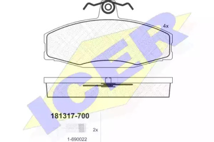 Колодки гальмівні (передні) VW Caddy 96-00/Skoda Felicia 94-01/Favorit 90-97 ICER 181317-700