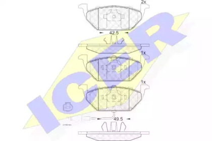 Колодки гальмівні (передні) Audi A3/Skoda Fabia/Octavia 96-13/VW Caddy 04-15/Golf 97- (+датчик) ICER 181349
