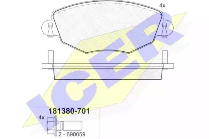 Колодки гальмівні (передні) Ford Mondeo III 00-07/Jaguar X-Type 01-09 ICER 181380-701