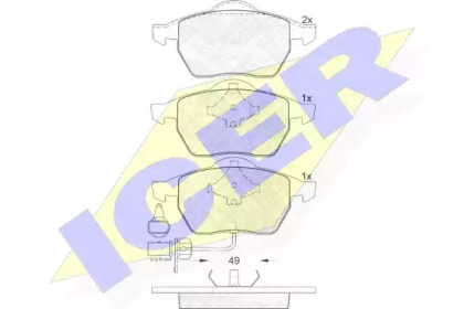Колодки гальмівні (передні) Ford Galaxy 95-06/Seat Alhambra/VW Sharan 95-10 (+датчик) ICER 181384