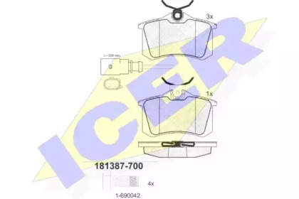Колодки гальмівні (задні) Ford Galaxy 95-06/VW Sharan/Seat Alhambra 95-10/Ibiza 03-08 (+датчик) ICER 181387-700