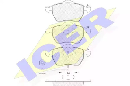 Колодки гальмівні (передні) Audi A3/TT/Seat Leon/Skoda Octavia/VW Golf 96-10/Polo 05-09 (+датчик) ICER 181396