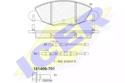 Колодки гальмівні (передні) Citroen С5 01- (+датчики) ICER 181406-701