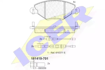 Колодки гальмівні (передні) Citroen C5 01- (+датчики) ICER 181419-701