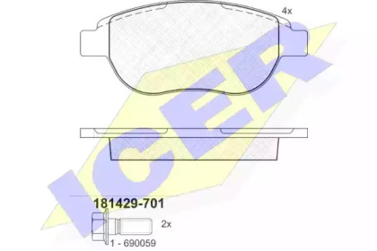 Колодки гальмівні (передні) Citroen C3/C4 02-/Berlingo/Peugeot 307 98-11/Partner 01-08/207 06-15 ICER 181429-701