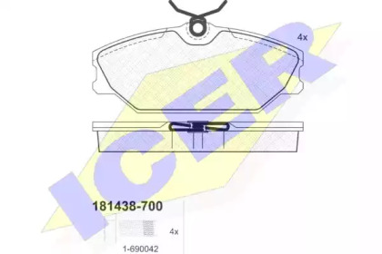 Колодки гальмівні (передні) Renault Clio II 00-09/Laguna 93-01/Megane/Scenic/Safrane 96-03 ICER 181438-700