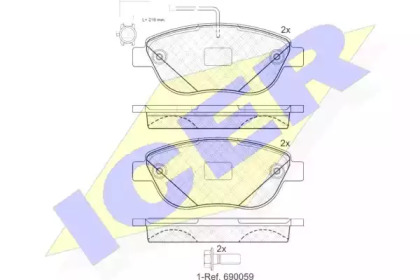 Колодки гальмівні (передні) Fiat Doblo/Qubo 10-/Punto/500C 08-/Opel Combo 12- (+датчик) ICER 181440-203