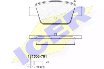 Колодки гальмівні (задні) Fiat Bravo II 07-14/Stilo 01-08/Linea 07-/Multipla 99-10/Lancia Delta 08- ICER 181503-701
