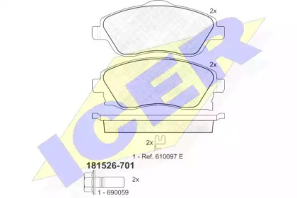 Колодки гальмівні (передні) Opel Combo 01-/Corsa C 00-09/Meriva A/Tigra 03-10 ICER 181526-701