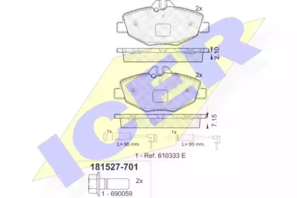 Колодки гальмівні (передні) MB E-class (W211/S211) 02-09 (+датчики) ICER 181527-701