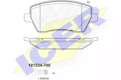 Колодки гальмівні (передні) Renault Kangoo/Logan/Clio 07-/Zoe/Duster/Dokker/Megane 12-/Nissan Micra ICER 181534-700