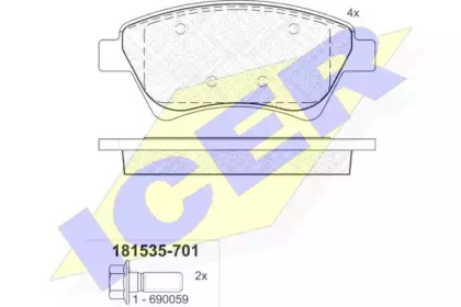 Колодки гальмівні (передні) Renault Kangoo 01-/Megane II 02-/Scenic II/III/Grand Scenic II 03- ICER 181535-701
