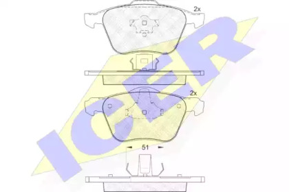 Колодки гальмівні (передні) Volvo S60 00-10/V70 01-08/S80 01-06/XC90 02-14 ICER 181551