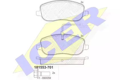 Колодки гальмівні (передні) Citroen C8 02-/Jumpy/Fiat Scudo/Peugeot Expert 95-06/807 02- (+датчики) ICER 181553-701