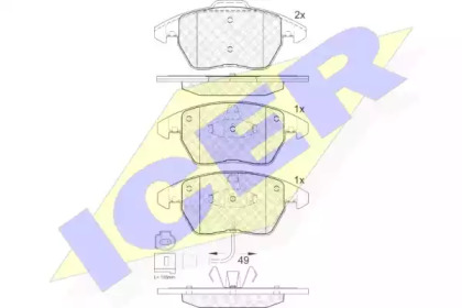 Колодки гальмівні (передні) Skoda Fabia/Rapid 10-/Octavia/VW Caddy 04-15/Golf/Passat 03- (+датчик) ICER 181567