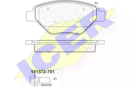 Колодки гальмівні (передні) Renault Megane II 03- ICER 181572-701