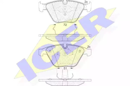 Колодки гальмівні (передні) BMW 3 (E90) 07-13/5 (E60/E61)/6 (E63/E64) 03-10/7 (E65/E66/E67) 01-08 ICER 181577