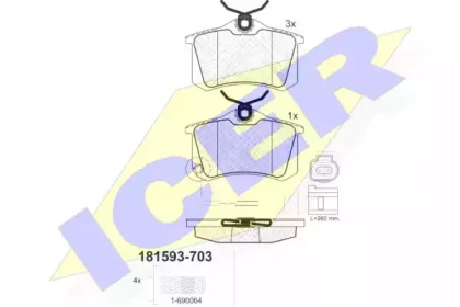 Колодки гальмівні (задні) Skoda Fabia 99-/VW Caddy/Golf 03-16/Passat B5 96-05/Polo 01- (+датчик) ICER 181593-703