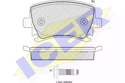 Колодки гальмівні (задні) Audi A3/A4/A6/VW Caddy/Touran 04-15/Golf/Passat/Skoda Octavia 03-/SuperB ICER 181600-703