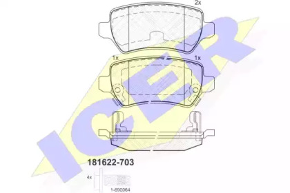 Колодки гальмівні (задні) Opel Combo/Astra/Corsa/Meriva/Zafira 98-/Hyundai ix20/Kia Venga/Cee'd 10- ICER 181622-703